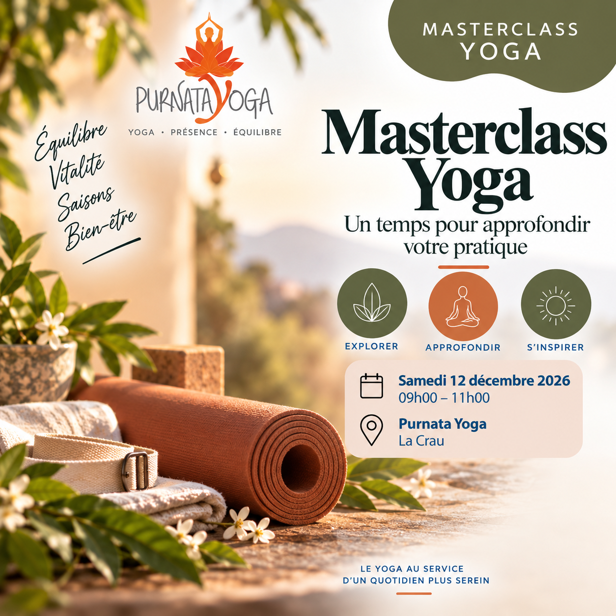 Masterclass Yoga à La Crau – Purnata Yoga Masterclass Yoga à Purnata Yoga à La Crau – samedi 12 décembre 2026