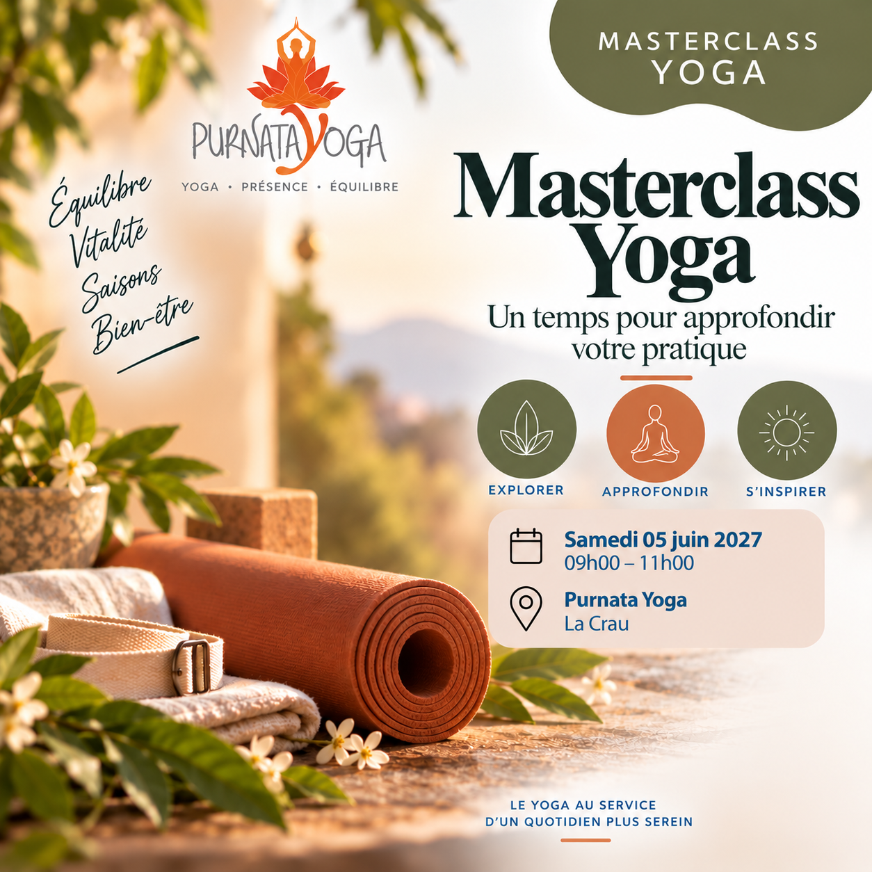 Masterclass Yoga à La Crau – Purnata Yoga Masterclass Yoga à Purnata Yoga à La Crau – samedi 05 juin 2027